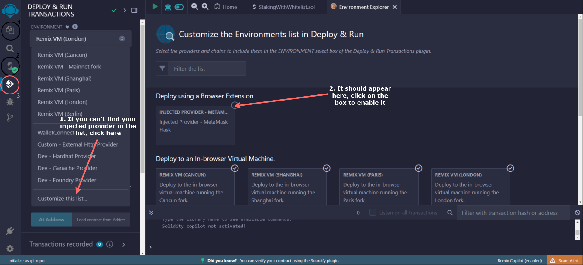 injected provider menu on Remix